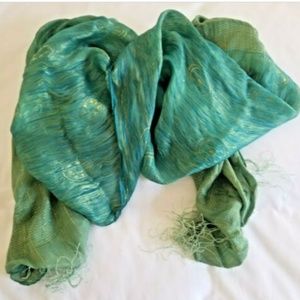 Beautiful Turquoise Green Gold Scarf Sheer Wrap